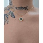 Colar Folheado a Ouro 18K Cravejado Em Zircônia Trevo Preto 