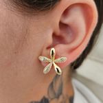 Brinco Com Zircônia Orquídia Dourada 