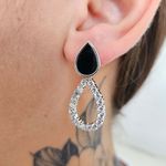 Brinco Gota Prata Preto 