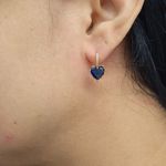 Brinco Com Zircônia Coração Dourado Azul Marinho 