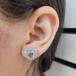Brinco Com Zircônia Coração Prata Azul 