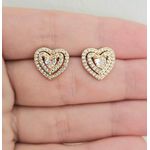 Brinco Com Zircônia Coração Dourado 