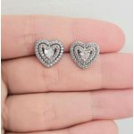 Brinco Com Zircônia Coração Prata 