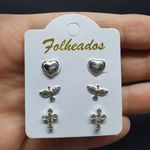 Kit De Brincos Folheados Prata Cruz Strass