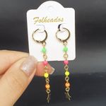 Argola Folheada Dourada Colorido Estrela