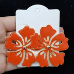 Brinco Folheado Flor Do Verão Esmaltado Dourado Laranja 
