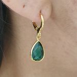 Mini Argola Folheada Dourado Gota Verde 