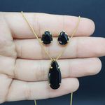 Conjunto Folheado Zircônia Gota Dourado Preto 