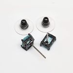 Brinco Semi Joia Ródio Negro Retângulo Azul 