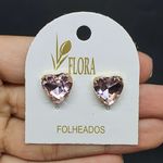 Brinco Folheado Dourado Coração Rosa