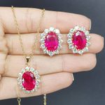 Conjunto Folheado Zircônia Dourado Vermelho 