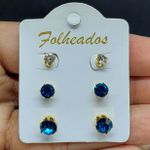 Kit De Brincos Folheados Dourado Azul 