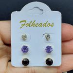 Kit De Brincos Folheados Dourado Violeta 