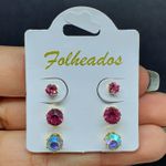 Kit De Brincos Folheados Dourado Rosa