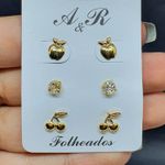 Kit De Brincos Folheados Dourado Maçã