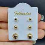 Kit De Brincos Folheados Dourado Esferas