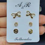 Kit De Brincos Folheados Dourado Laço