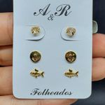 Kit De Brincos Folheados Dourado Peixe 