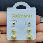 Kit De Brincos Folheados Dourado Esferas 