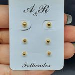 Kit De Brincos Folheados Dourado Esferas 
