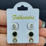 Kit De Brincos Folheados Dourado Verde 