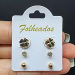 Kit De Brincos Folheados Dourado Trevo