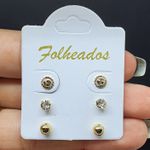 Kit De Brincos Folheados Dourado Sol 