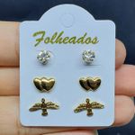 Kit De Brincos Folheados Dourado Pomba Da Paz 