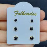 Kit De Brincos Folheados Dourado Strass Preto 