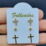 Kit De Brincos Folheados Dourado Cruz 