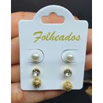 Kit De Brincos Folheados Dourado Esfera