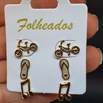 Kit De Brincos Folheados Dourado Nota Musical 