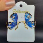 Brinco Folheado Dourado Esmaltado Borboleta Azul 