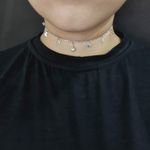 Colar Choker Folheado Prata Pérola e Estrelas 