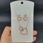 Conjunto Folheado Coração Dourado Rosa