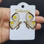 Brinco Folhado Anti alérgico Dourado Borboleta Branco e Preto