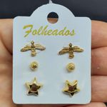 Kit De Brincos Folheados Dourado Pomba Da Paz 