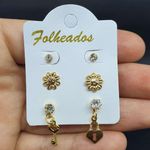 Kit De Brincos Folheados Dourado Fechadura 