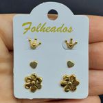 Kit De Brincos Folheados Dourado Flor 