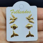 Kit De Brincos Folheados Dourado Pássaro 