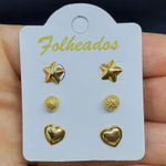 Kit De Brincos Folheados Dourado Estrela 