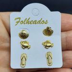 Kit De Brincos Folheados Dourado Concha 