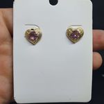 Brinco Folheado Dourado Coração Rosa 
