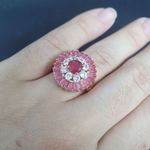 Anel Zircônia Dourado Rosa Escuro 