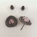 Brinco Semi Joia Ródio Negro Coração Rosa