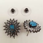 Brinco Semi Joia Ródio Negro Gota Azul 