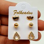 Kit De Brincos Folheados Dourado Gota 
