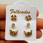 Kit De Brincos Folheados a Ouro 18K Borboleta 