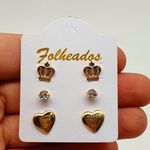 Kit De Brincos Folheados a Ouro 18K Coroa 