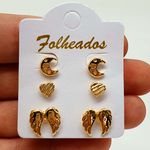 Kit De Brincos Folheados Dourado Asa 